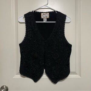 Vintage Black Embroidered Women's Vest